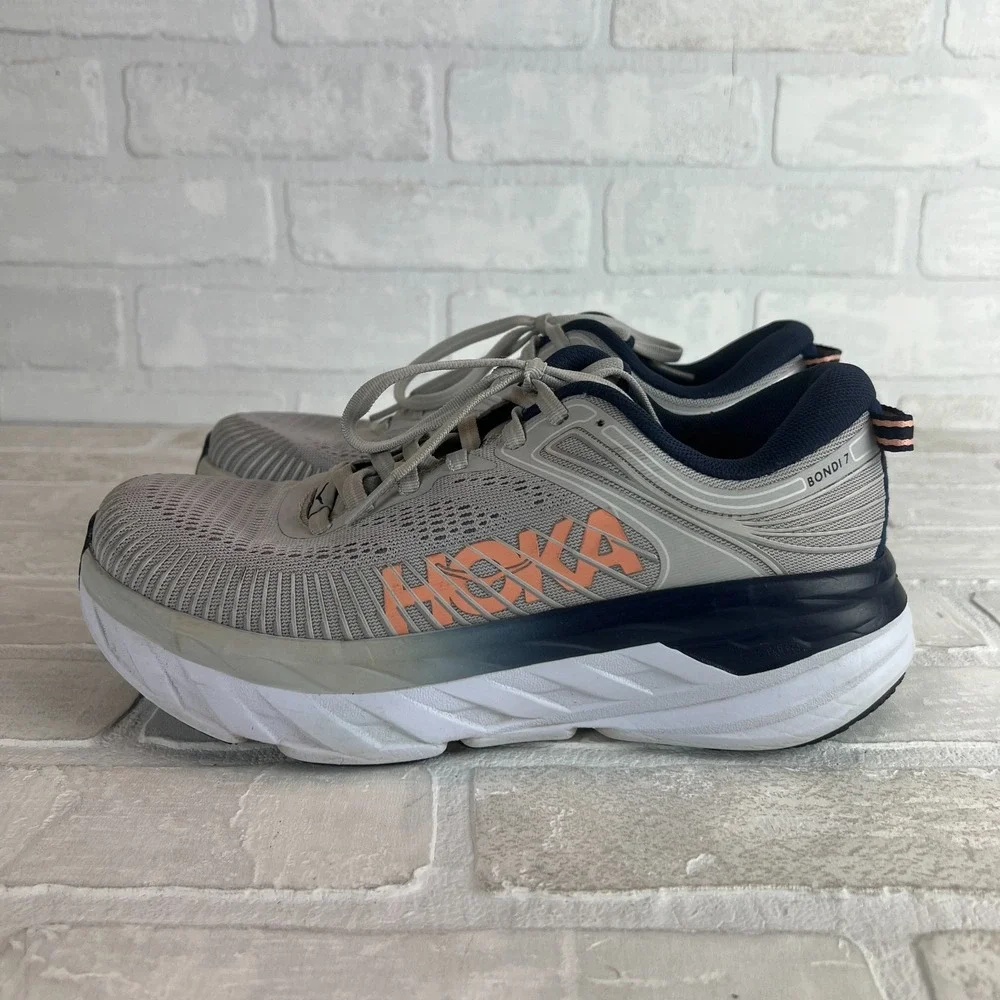 Hoka One One Bondi‎ 7 Sneakers Womens Running Shoes Lunar Rock Blue Cushioned